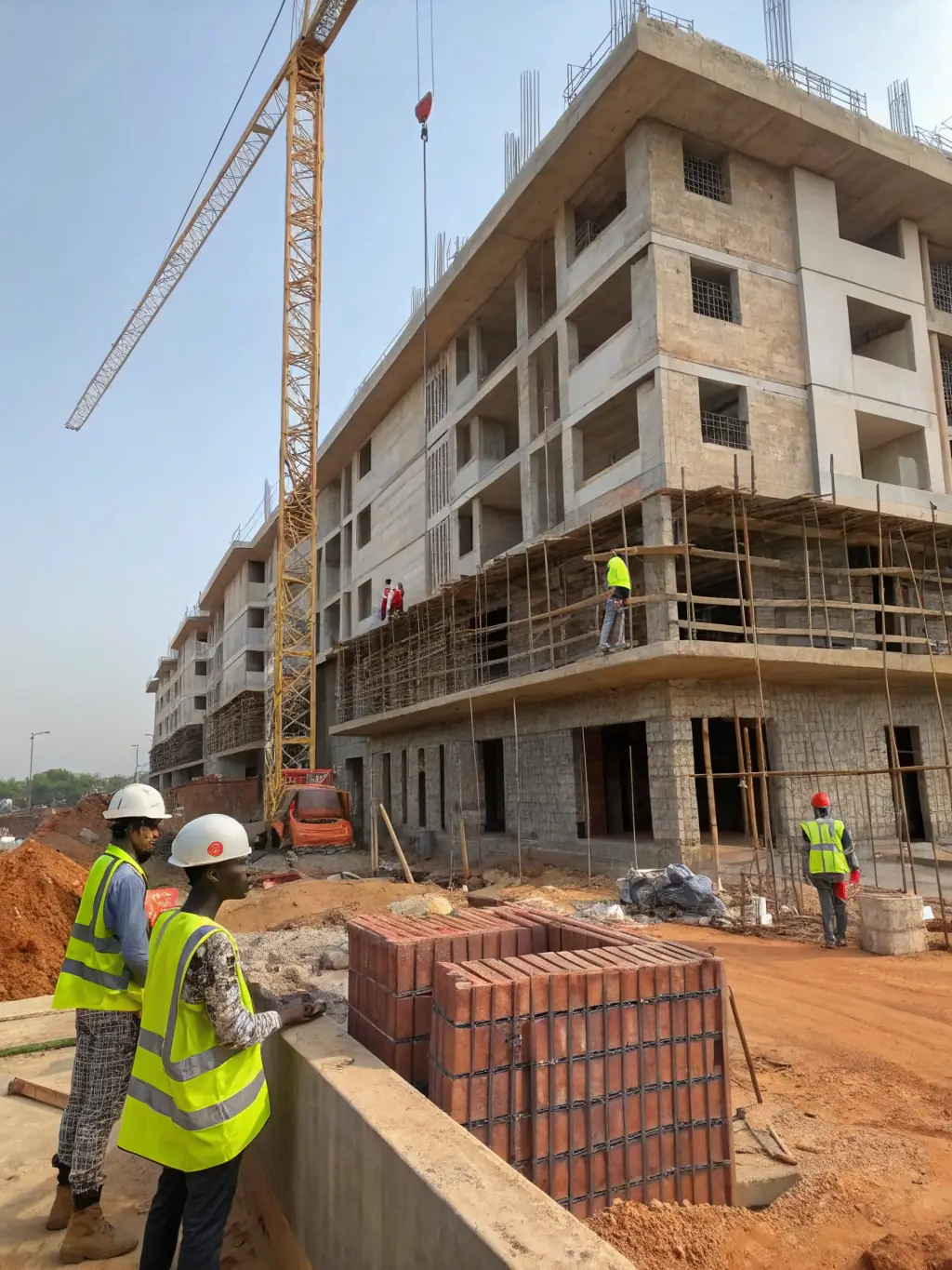 A high-rise residential building under construction in Lucknow, highlighting Surya's expertise in construction services.